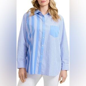 FOXCROFT Boyfriend Mixed Stripe Long Sleeve Tunic Shirt 100% Cotton EUC Large